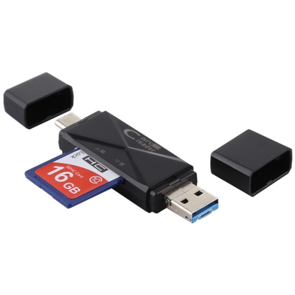 USB-C / Type-C + SD + TF + Micro USB to USB 3.0 Card Reader (Black)