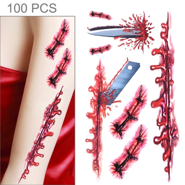 S-045 100 PCS Halloween Terror Wound Realistic Blood Injury Scar Temporary Tattoo Sticker