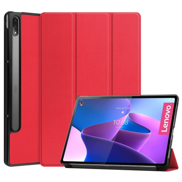 For Lenovo Tab P12 Pro 12.6 Three-folding Holder Custer Texture Leather Tablet Case(Red)