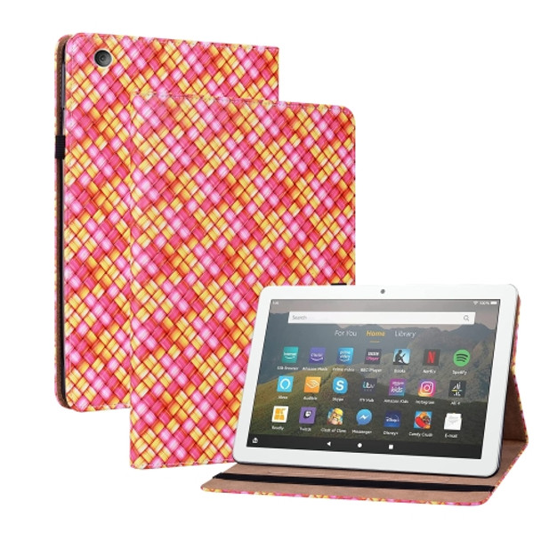 For Amazon Kindle Fire HD8 Color Weave Leather Tablet Case with Holder(Rose Red)
