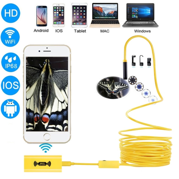 1200P HD Pixels WiFi Endoscope Snake Tube Inspection Camera with 8 LED, Waterproof IP68, Lens Diameter: 8mm, Length: 3.5m, Hard Line(Yellow)
