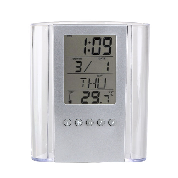 Transparent Desk Table Clock Pen Container Alarm Small Gifts Home Decoration Desk Table Digital Clock