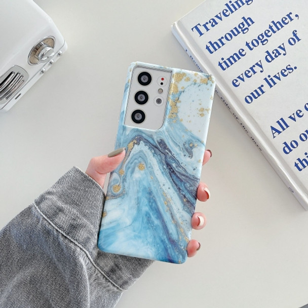 For Samsung Galaxy S20 Ultra Glitter Marble Phone Case(Platinum Blue)