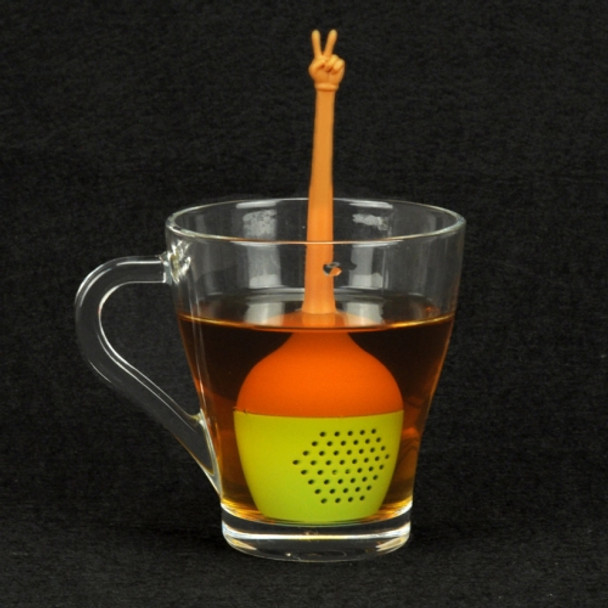 Funny Hand Gestures Tea Infuser Black Tea Strainer FDA Grade Silicone Loose Leaf Herbal Spice Holder Tea Brewing Tools (Victory Gesture)