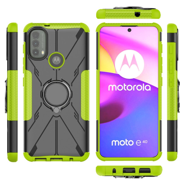 For Motorola Moto E40 Armor Bear Shockproof PC + TPU Protective Phone Case with Ring Holder(Green)