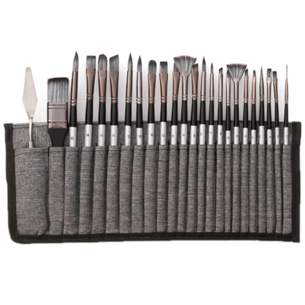 24 PCS/Set Canvas Bag Nylon Wool Gouache Brush Set(Silver Gray Pole Gray Bag)