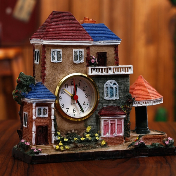 Big Castle Alarm Clock Villa Resin Craft Ornament(Right Pink Pavilion)