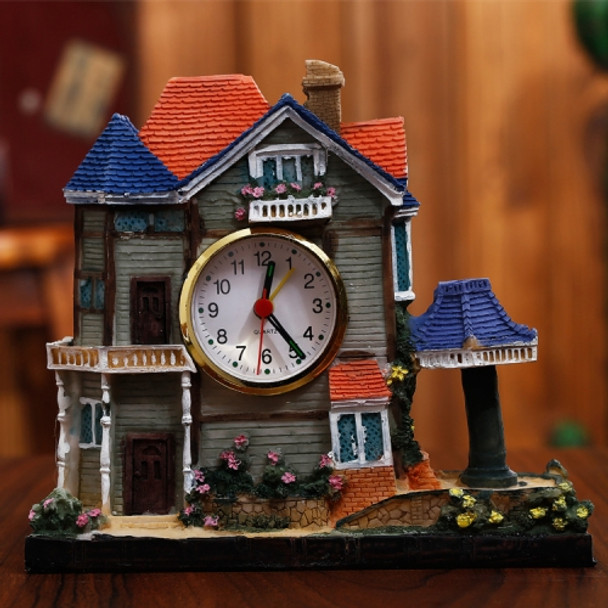 Big Castle Alarm Clock Villa Resin Craft Ornament(Right Blue Pavilion)