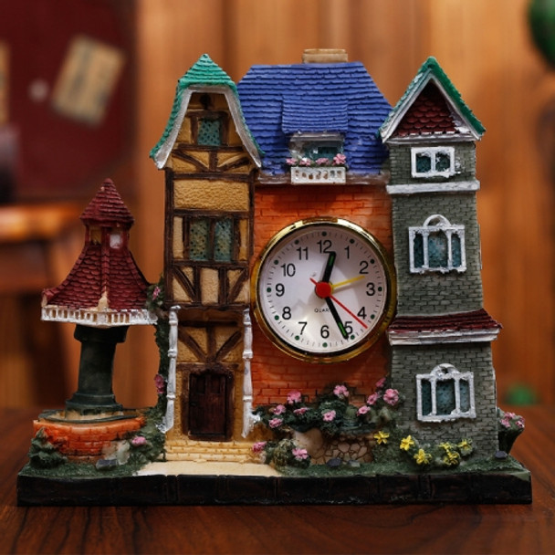 Big Castle Alarm Clock Villa Resin Craft Ornament(Left Brown Pavilion)
