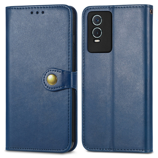 For vivo Y76s Solid Color Leather Buckle Phone Case(Blue)