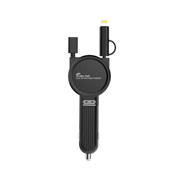 Sumitap SLCC-001 Car Charger with 8 Pin + Micro USB + USB-C / Type-C Retractable Cable, Model: USB Type (Black)