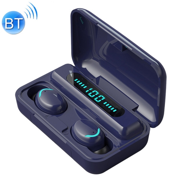 F9-5C Macaron Series Four-bar Breathing Light + Digital Display Noise Reduction Bluetooth Earphone (Dark Blue)