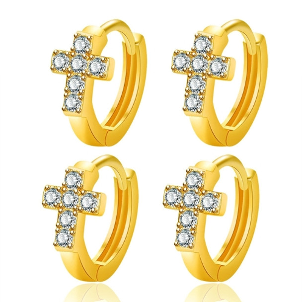 2 Pairs K25 Diamond Cross Ear Buckle Circle Stud Earrings(Gold Color)