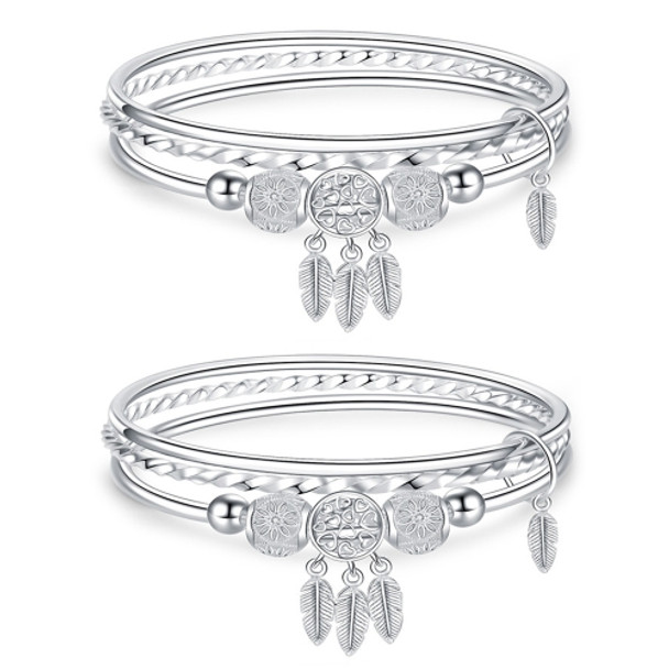 2 PCS Women Closed Solid Three Rings Bracelet, Size: Z103 60mm
