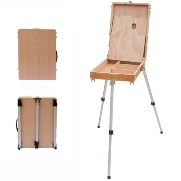 Portable Wooden Portable Sketch Box Aluminum Alloy Easel(Beech)