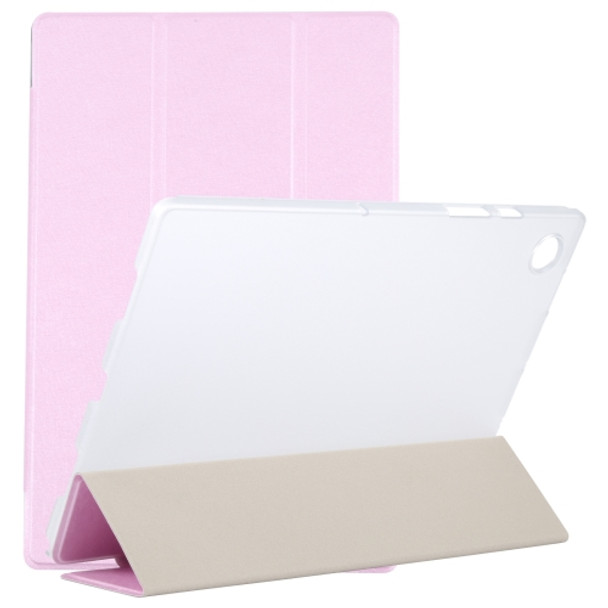 For Samsung Galaxy Tab A8 10.5 2021 X200 / X205 Silk Texture 3-fold Leather Tablet Case(Pink)