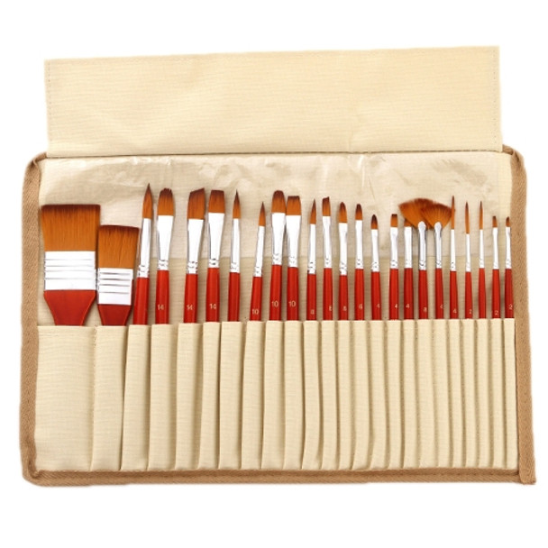 24 PCS/Set Canvas Bag Nylon Wool Gouache Brush Set(Red Pole)
