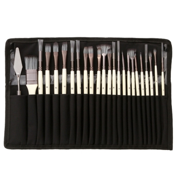 24 PCS/Set Canvas Bag Nylon Wool Gouache Brush Set(Pearl White Pole Black Bag)