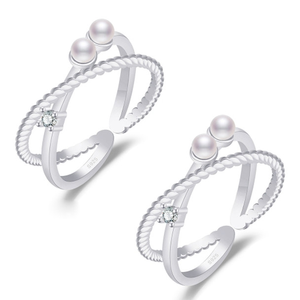 2 PCS J358 Ladies Fashion Pearl Index Finger Open Ring(White Gold)