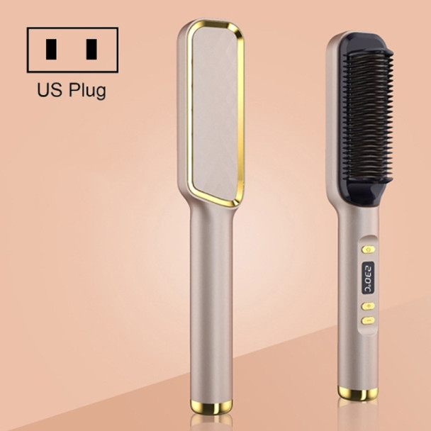 ZF-888 60W Dual-Purpose Splint Electric Curling Comb For Straight Hair And Curly Hair US Plug(Champagne)