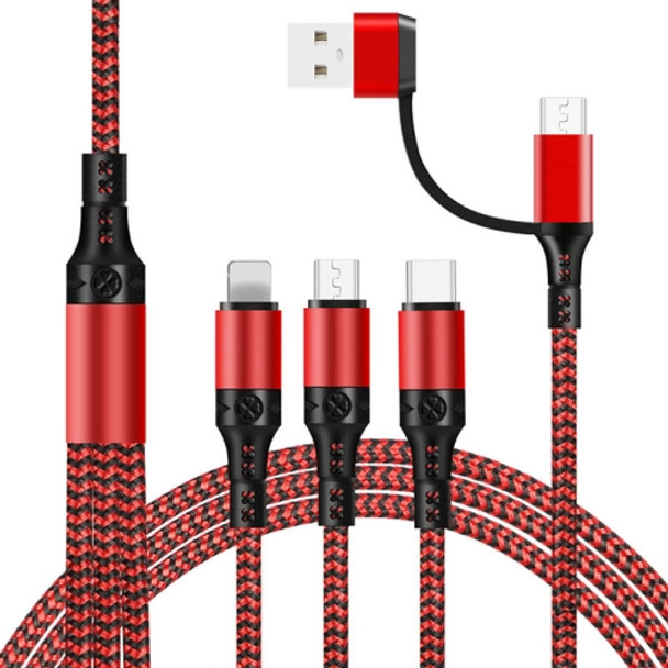 5 in 1 3A USB + USB-C / Type-C to 8 Pin + Micro USB + USB-C / Type-C Interface Two-color Braided Fast Charging Data Cable, Cable Length: 1.2m (Red)