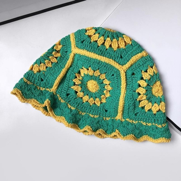 Fungus Lace Hollow Knitted Flower Pattern Wool Hat Pot Cap, Size: M 56-58cm(Green)