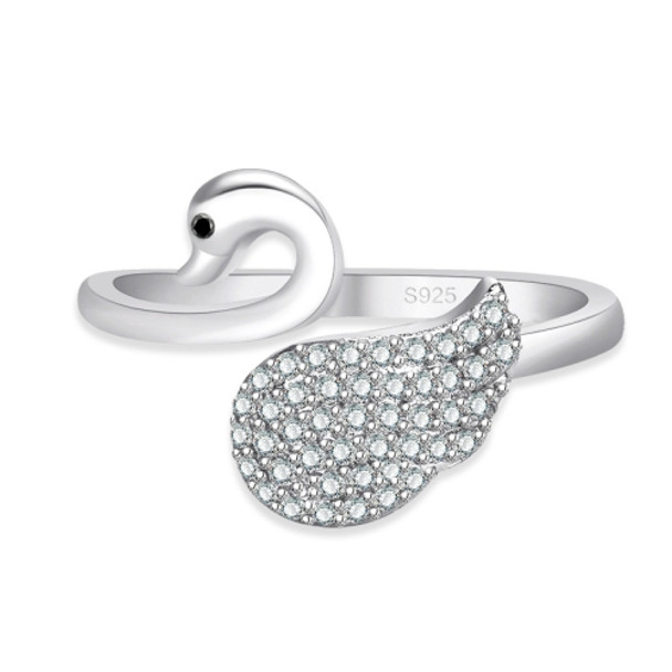 J348 Cute Little Swan Index Finger Open Adjustable Ring(White Gold)