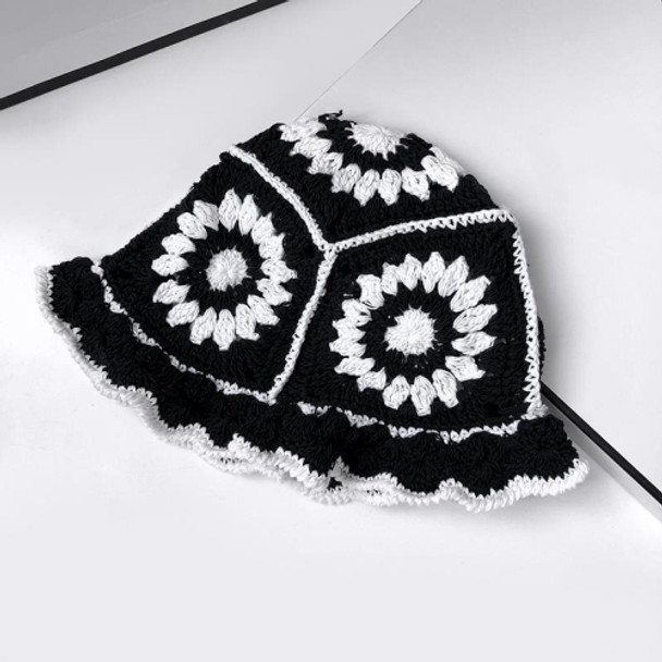 Fungus Lace Hollow Knitted Flower Pattern Wool Hat Pot Cap, Size: M 56-58cm(Black)