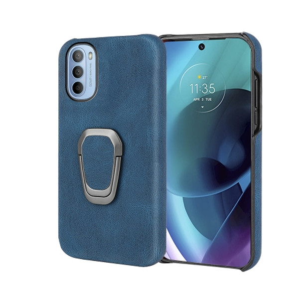For Motorola Moto G71 5G Ring Holder PU Phone Case(Blue)