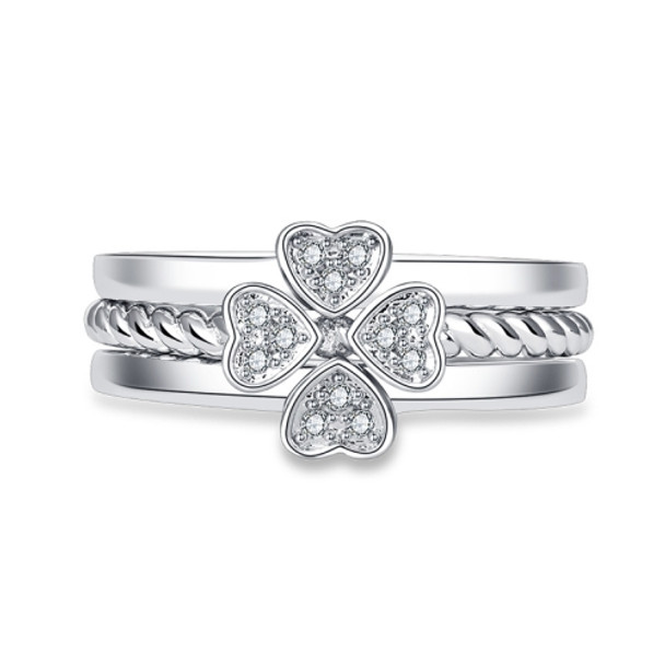 J152 3 In 1 Four-Leaf Clover Detachable Open Adjustable Ring(One Set)