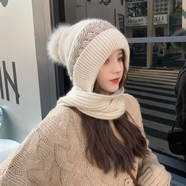 Women Autumn and Winter All-Match Cute Knitting Integrated Woolen Hat Scarf, Size: Free Size(Beige)