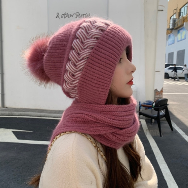 Women Autumn and Winter All-Match Cute Knitting Integrated Woolen Hat Scarf, Size: Free Size(Leather Pink)
