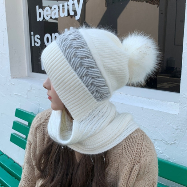 Women Autumn and Winter All-Match Cute Knitting Integrated Woolen Hat Scarf, Size: Free Size( Milk White)