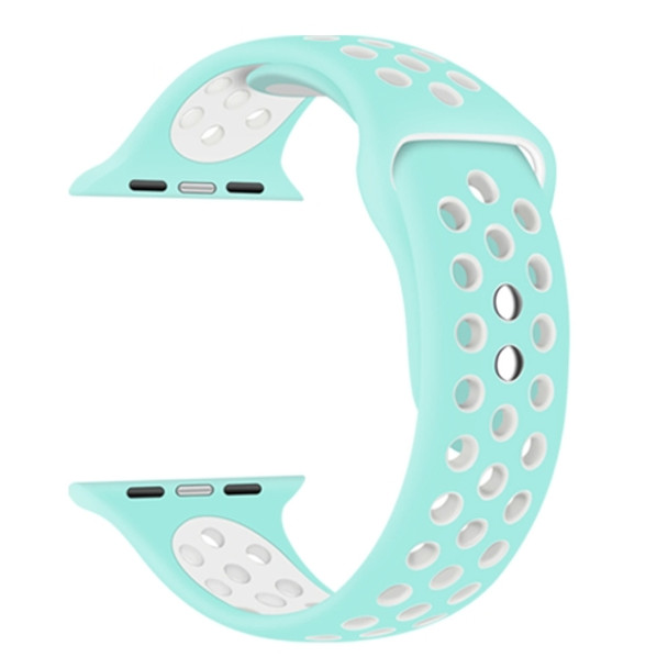 Double Nails Long Silicone Watchband For Apple Watch Series 7 45mm / 6&SE&5&4 44mm / 3&2&1 42mm(Green White)