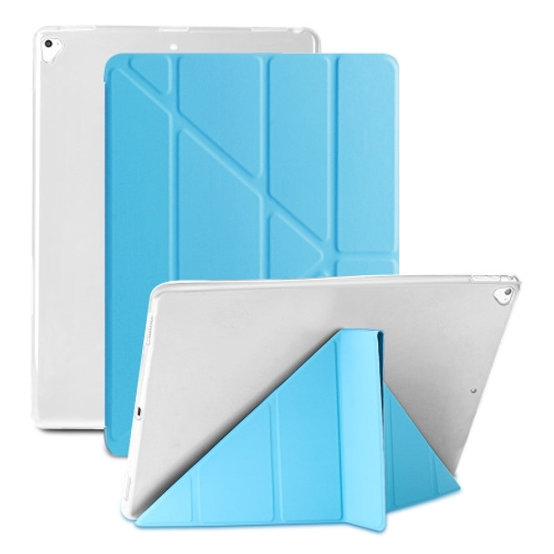 Multi-folding TPU Back Flip Leather Smart Tablet Case for iPad Pro 12.9 inch 2015 / 2017(Sky Blue)