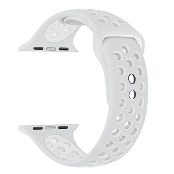 Double Nails Short Silicone Watchband For Apple Watch Series 7 45mm / 6&SE&5&4 44mm / 3&2&1 42mm(Silver White)