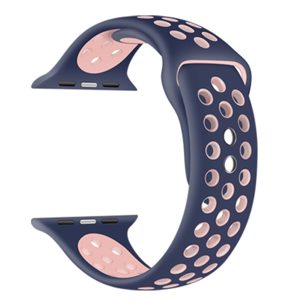 Double Nails Long Silicone Watchband For Apple Watch Series 7 41mm / 6&SE&5&4 40mm / 3&2&1 38mm(Midnight Blue Pink)