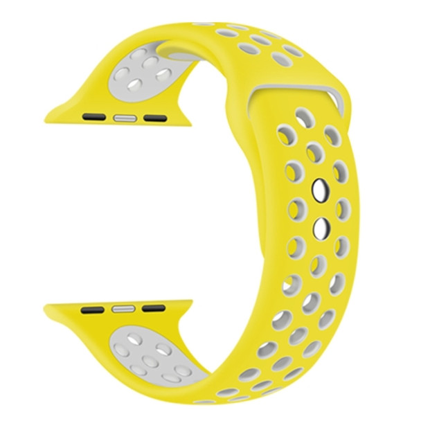 Double Nails Long Silicone Watchband For Apple Watch Series 7 41mm / 6&SE&5&4 40mm / 3&2&1 38mm(Yellow Cold Silver)