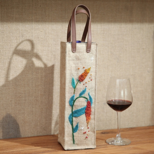 Hand-Embroidered Three-Dimensional Fabric Wine Bottle Storage Bag, Pattern:(Woodgrass)