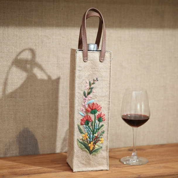 Hand-Embroidered Three-Dimensional Fabric Wine Bottle Storage Bag, Pattern:(Strange Flower)