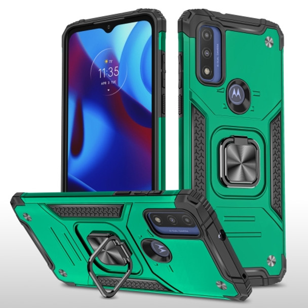 For Motorola Moto G Pure Magnetic Armor TPU + PC Holder Phone Case(Dark Green)