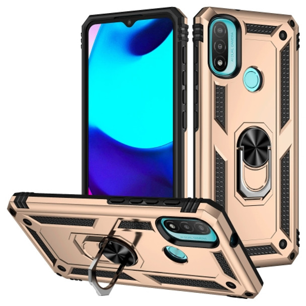 For Motorola Moto E20 Shockproof TPU + PC Holder Phone Case(Gold)
