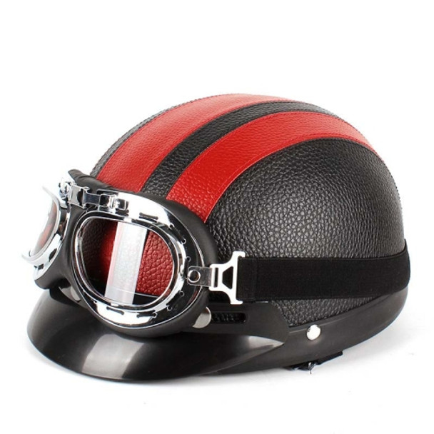 BSDDP A0318 PU Helmet With Goggles, Size: One Size(Black Red)
