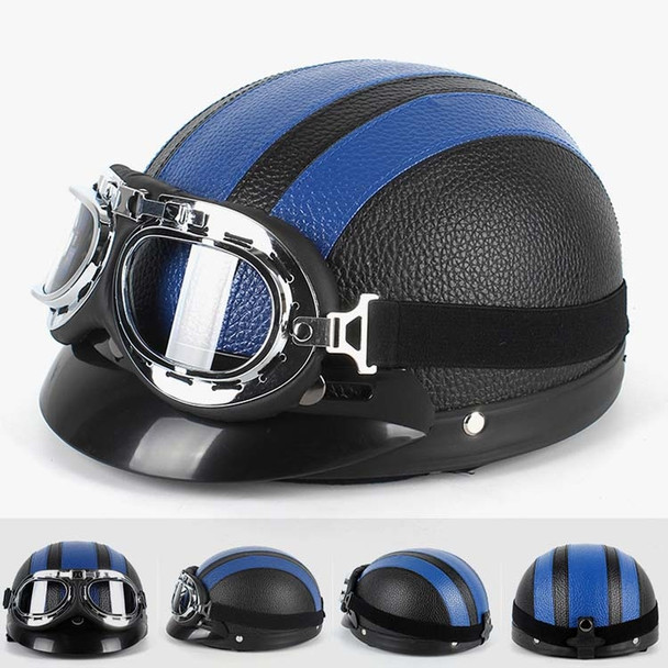 BSDDP A0318 PU Helmet With Goggles, Size: One Size(Black Blue)