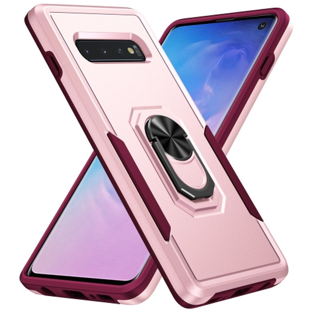 For Samsung Galaxy S10 Pioneer Armor Heavy Duty PC + TPU Holder Phone Case(Pink)