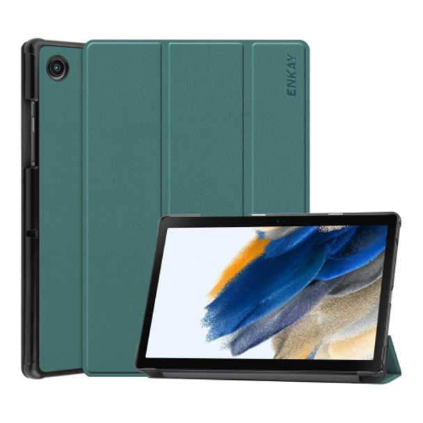 For Samsung Galaxy Tab A8 10.5 2021 ENKAY Custer Texture Leather Smart Tablet Case(Dark Green)
