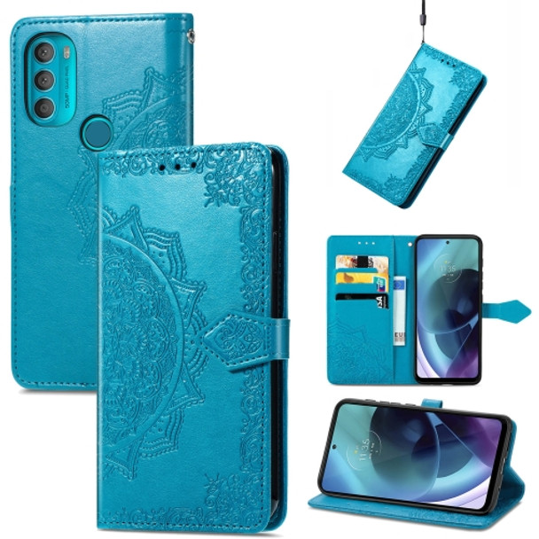 For Motorola Moto G71 Mandala Flower Embossed Flip Leather Phone Case(Blue)