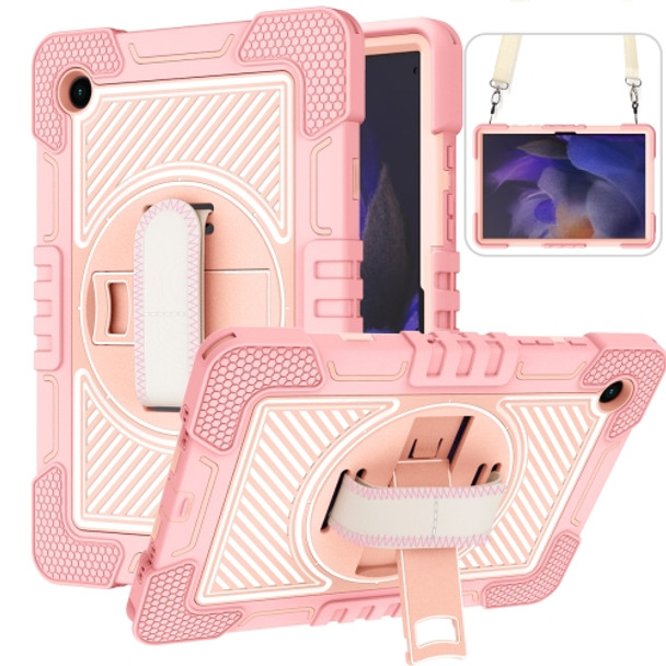 For Samsung Galaxy Tab A8 10.5 2021 360 Degree Rotation Contrast Color Silicone + PC Tablet Case(Rose Gold)