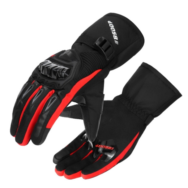 BSDDP RH-A0127 Winter Warm Fleece Long Motorcycle Gloves, Size: L(Red)