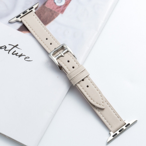 Microfiber Leather Pin Buckle Watch Strap For Apple Watch Series 7 41mm / 6&SE&5&4 40mm / 3&2&1 38mm(Beige)